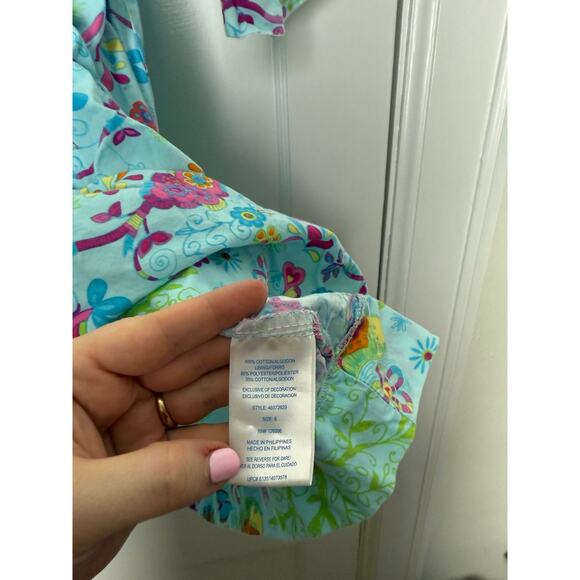 Marmellata Blue Pink Floral Bell Sleeve Ruffle Smocked Bird Dress Size 6 - Picture 6 of 8